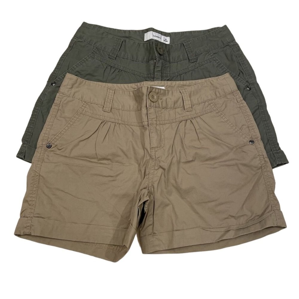 Bossini Casual Cuffed Shorts Olive Green Beige Tab Size 26 - Lot Of 2